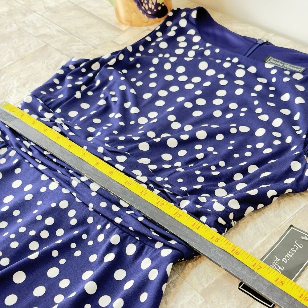 Jessica Howard Womens Midi Stretchy Dress Size PM Missy Blue White Polka Dots - Picture 11 of 15